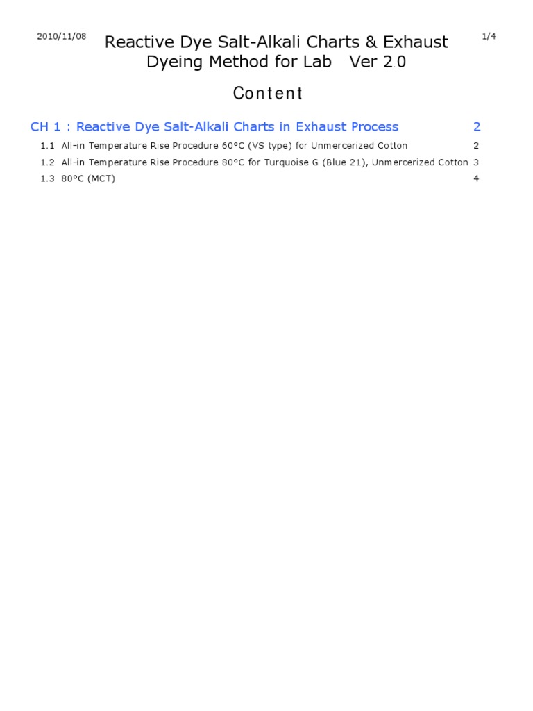 Reactive Dye Salt-Alkali Charts & Exhaust Dyeing Method For Lab Ver 2 0 ...