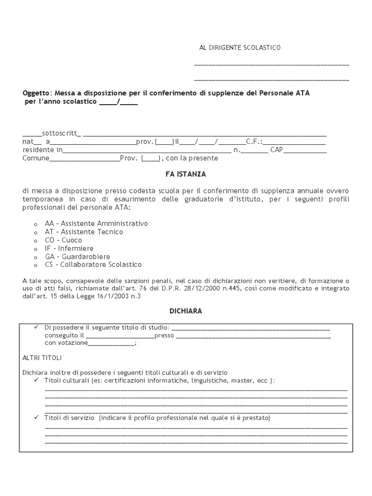 Modello Messa A Disposizione PDF