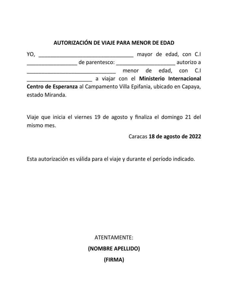 Autorización de Viaje para Menor de Edad | PDF