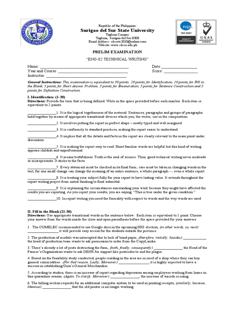 Technical Writing Prelim Exam Guide | PDF | Paragraph