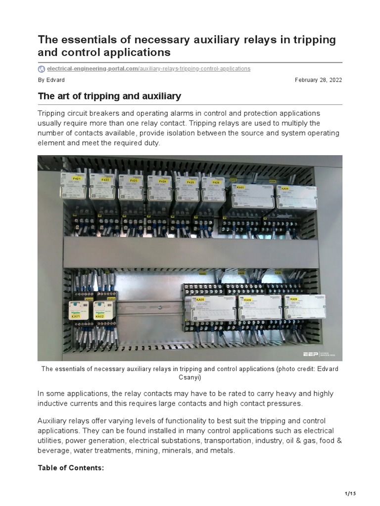 The Essentials of Necessary Auxiliary Relays in Tripping and Control