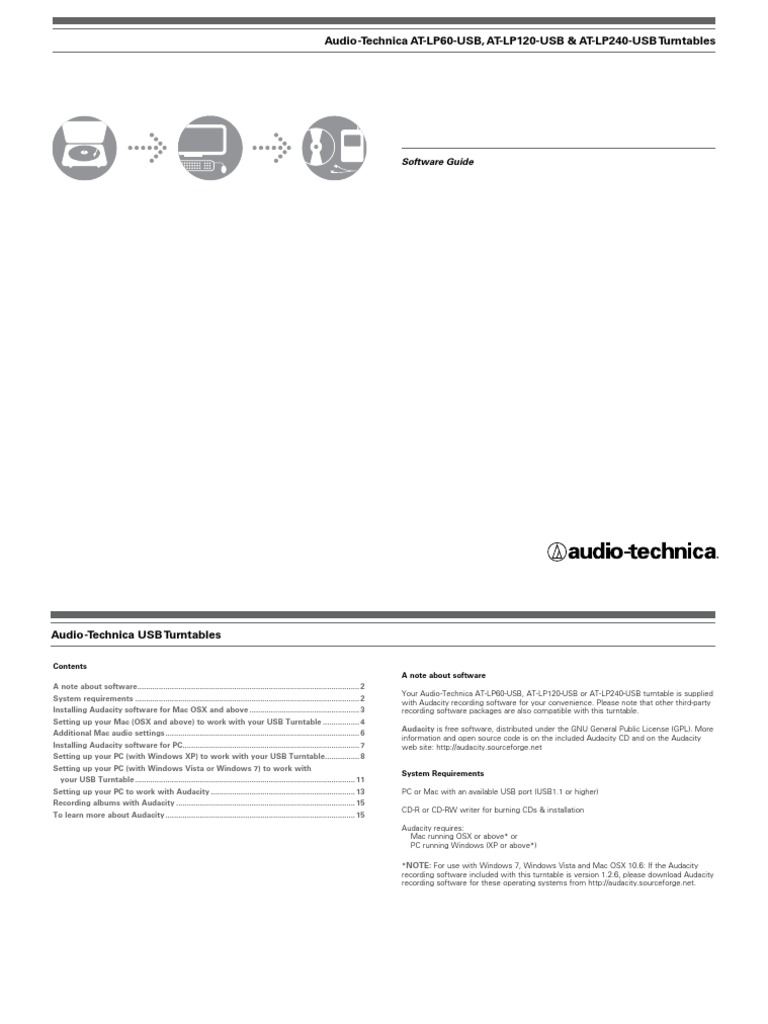 AudioTechnica ATLP60USB, ATLP120USB & ATLP240USB Turntables PDF Microsoft Windows