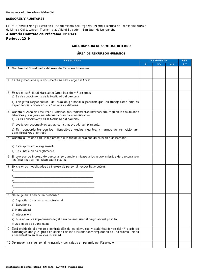 Cuestionario Control Interno 2019 | PDF | Contabilidad | Presupuesto