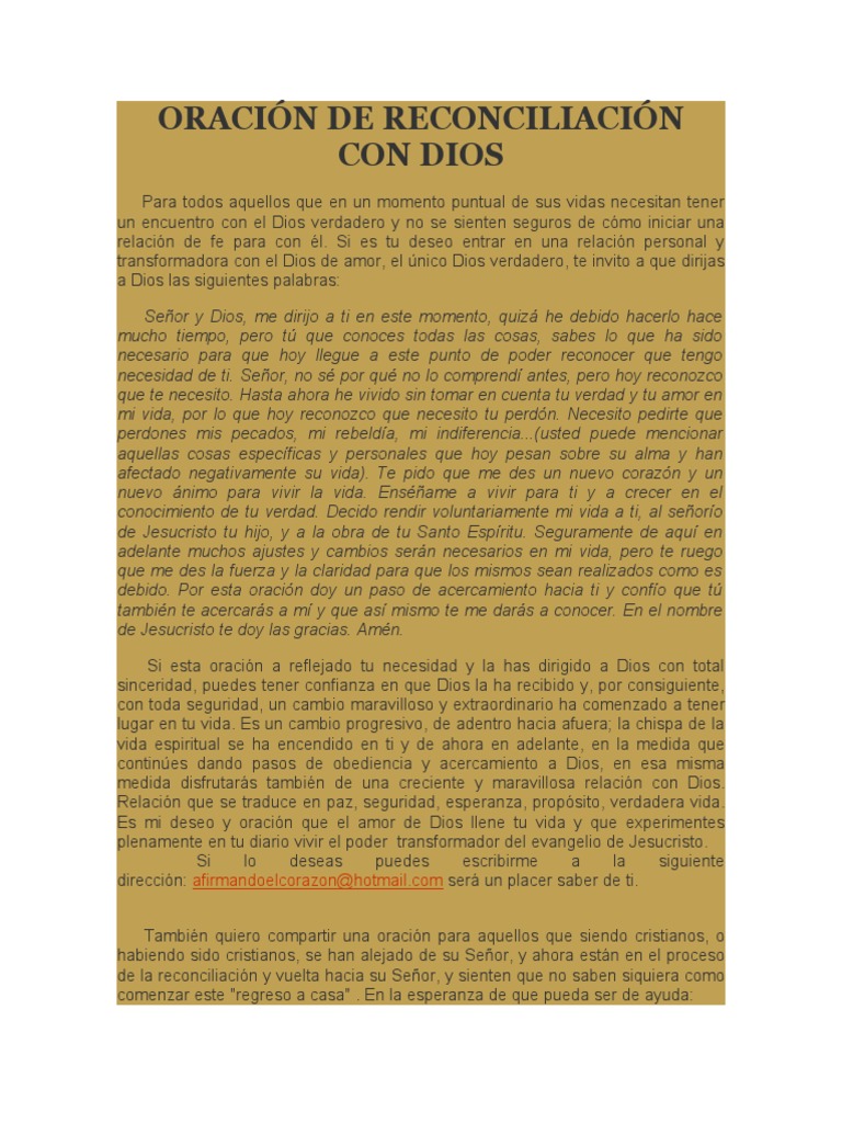 Oración de Reconciliación Con Dios | PDF | Oración | Pecado
