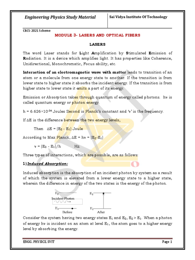 Engineering Physics: Lasers & Fibers Guide | PDF | Optical Fiber | Laser
