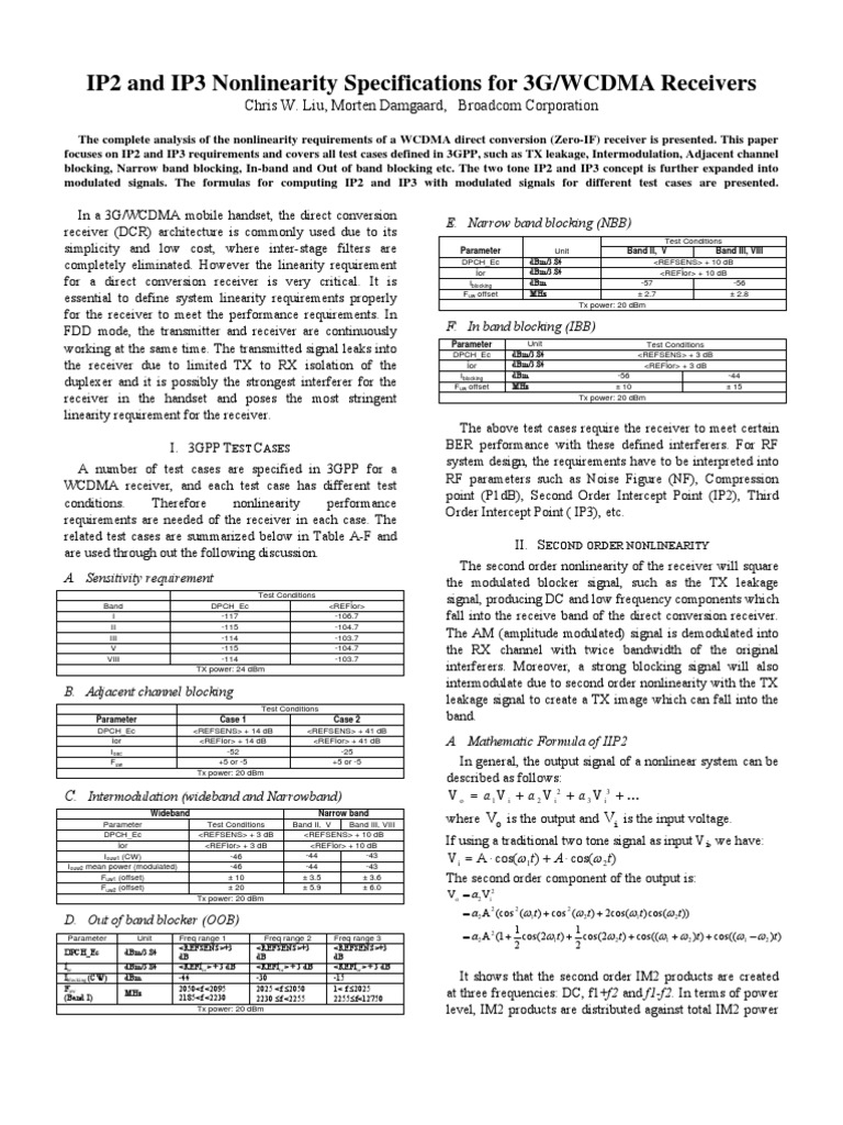 IP2 and IP3 Specifications for WCDMA Receivers | PDF | Decibel | Modulation