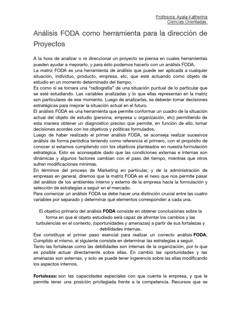 Análisis FODA: Estrategias para Proyectos | PDF | Análisis FODA | Business
