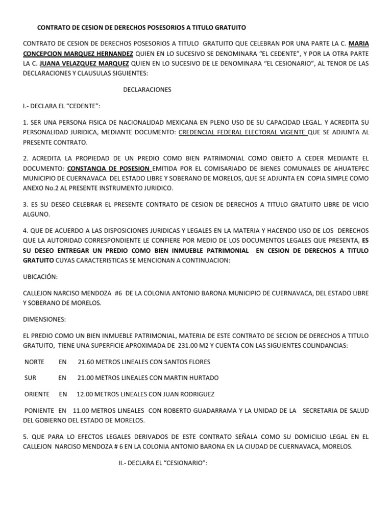 Contrato de Cesion de Derechos Posesorios | PDF