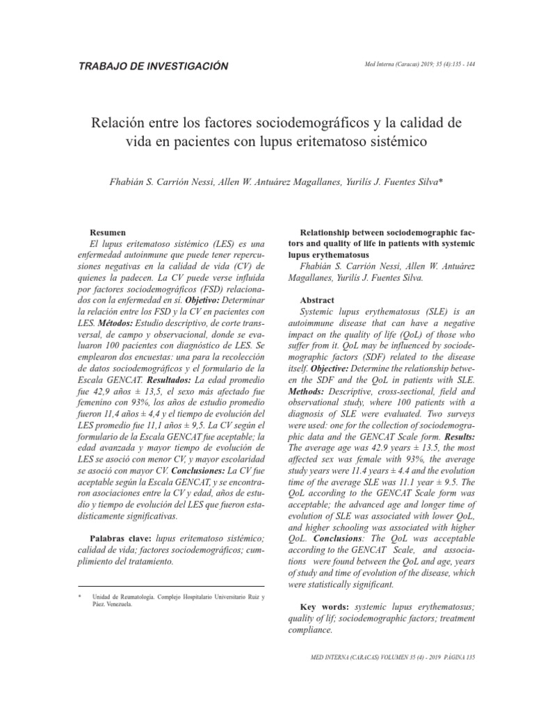 Relación Entre Los FSD y La CV en Pacientes Con Les PDF Condicion