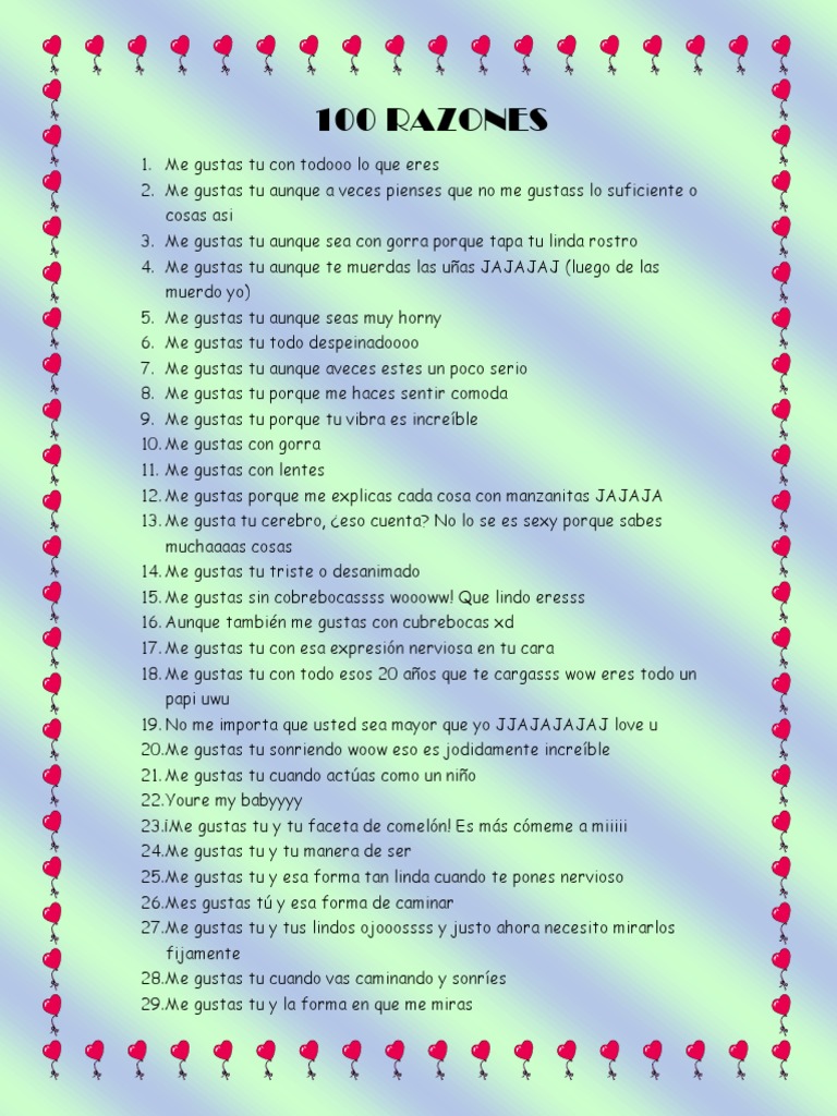 100 Razones por las que te amo | PDF | Relaciones personales, crianza y ...