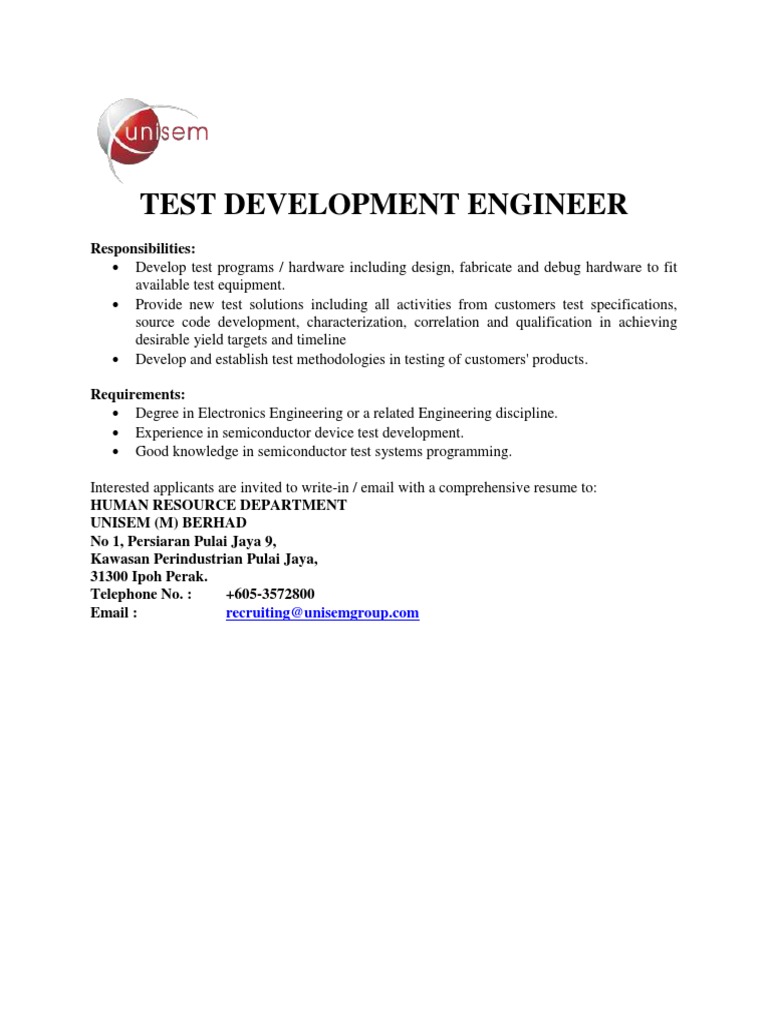Test Development Engineer Job Opening | PDF