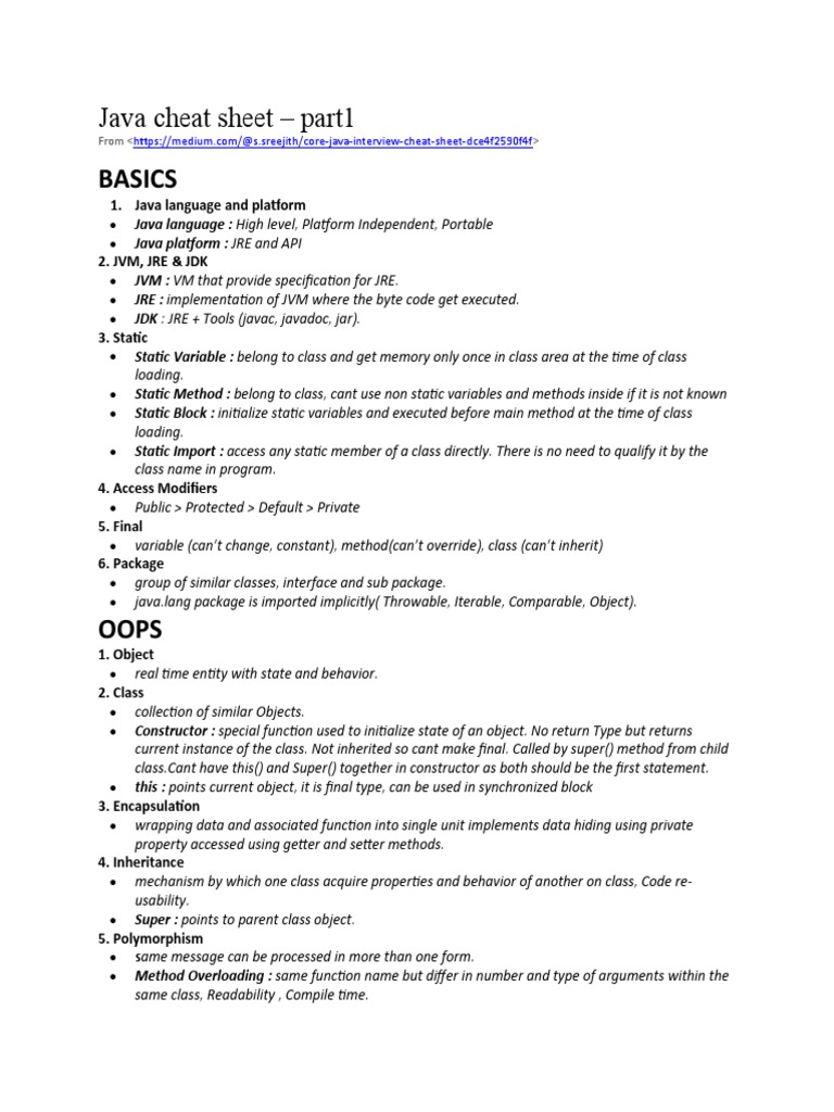 Java Cheat Sheet - Part1 | PDF | Method (Computer Programming) | Class ...
