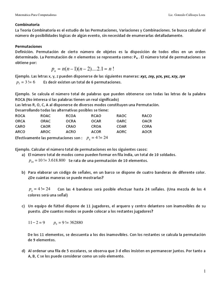 Combinatoria: Permutaciones y Variaciones | PDF | Permutación ...