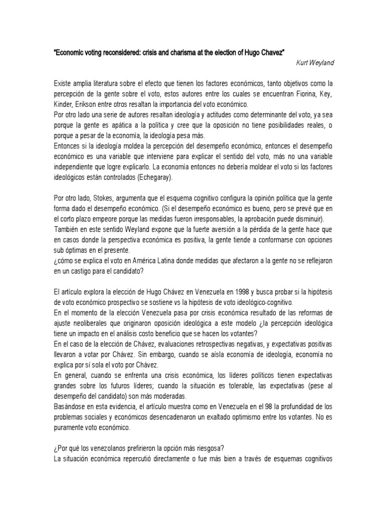 Economic Voting Reconsidered | PDF | Hugo Chavez | Neoliberalismo