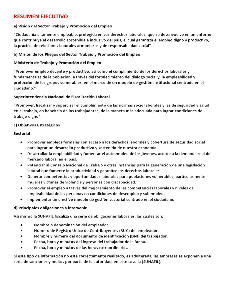 SUNAFIL y Ministerio de Trabajo: Roles y Funciones | PDF | Derecho ...