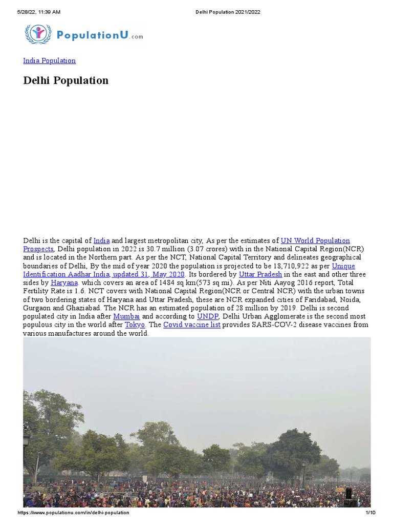 Delhi Population 2021 2022 PDF Asia South Asia
