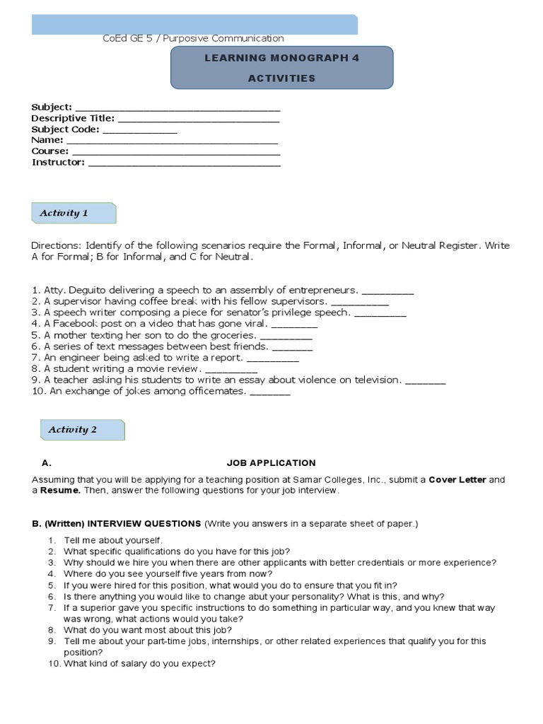 Finals Activity Sheet | PDF | Career & Growth | Business