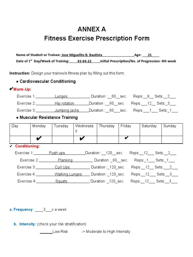 Fitness Exercise Prescription for Bautista | PDF | Strength Training ...