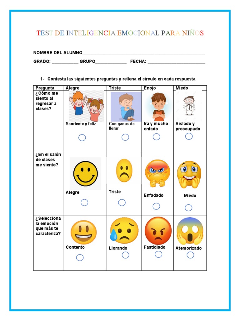 Test de Emociones para Niños | PDF | Las emociones | Ira