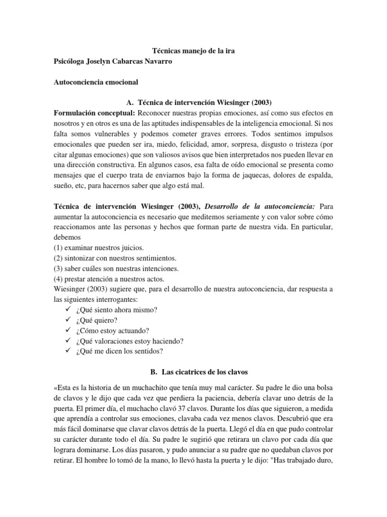 Tecnicas Del Manejo de La Ira | Descargar gratis PDF | Las emociones ...