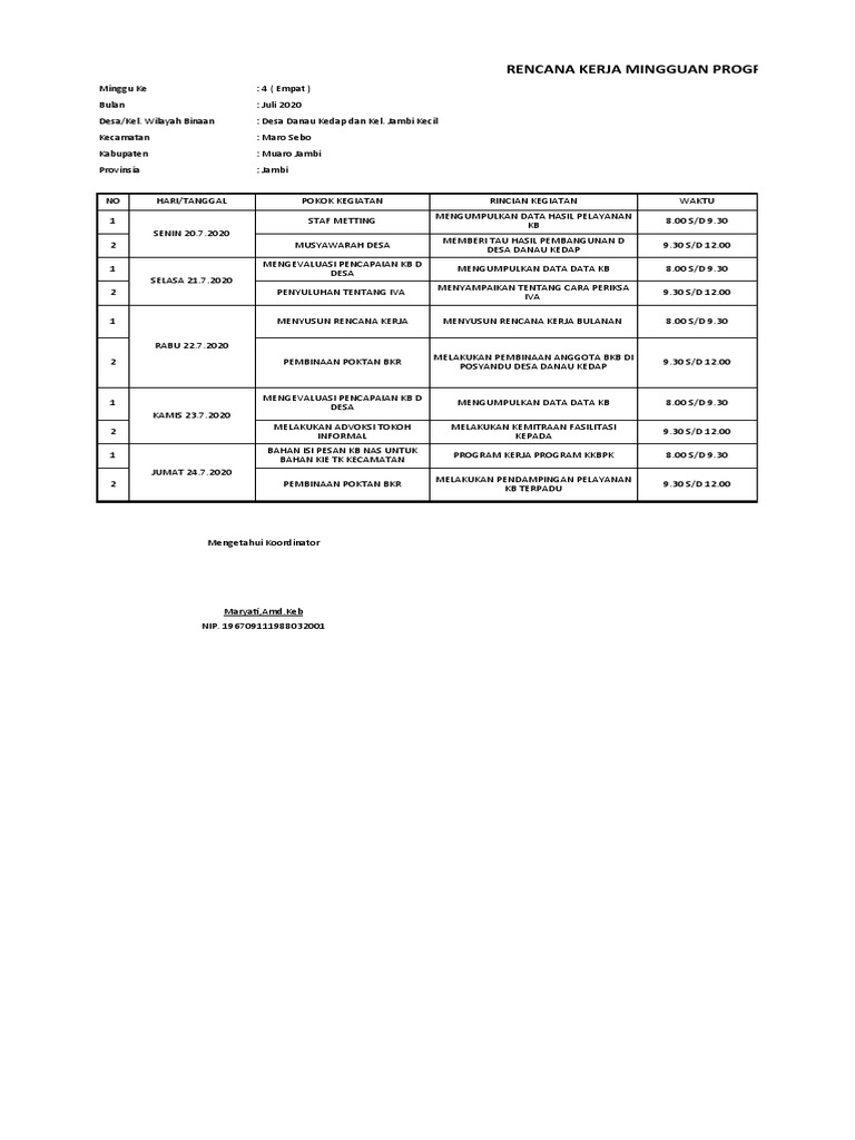 Rencana Kerja Bulanan Pdf