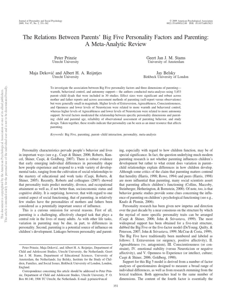The Relations Between Parents' Big Five Personality Factors and ...