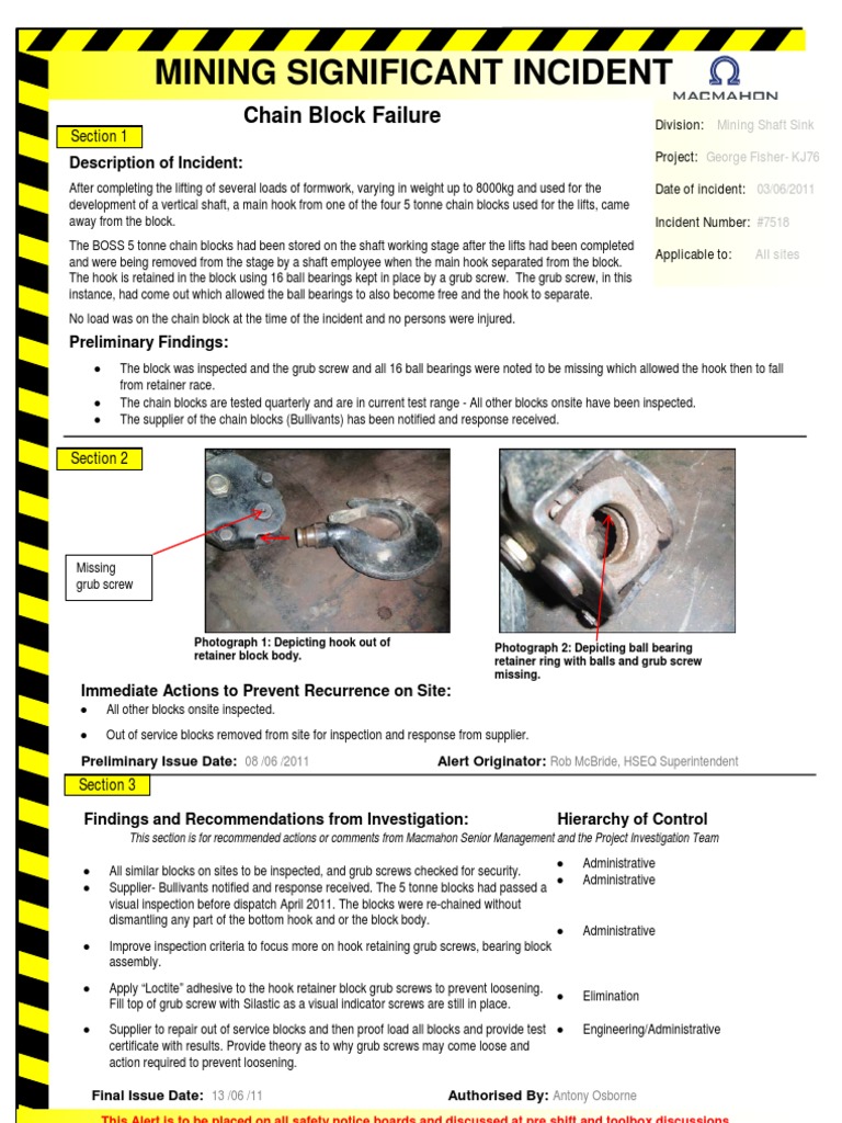 Chain Block Failure Risk Assessment | PDF | Bearing (Mechanical) | Audit