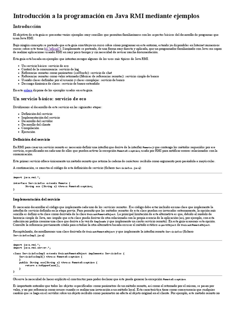Introducción A La Programación en Java RMI Mediante Ejemplos PDF