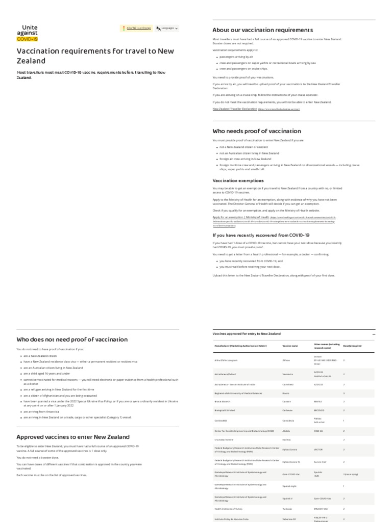 Vaccination Requirements For Travel To New Zealand Unite Against