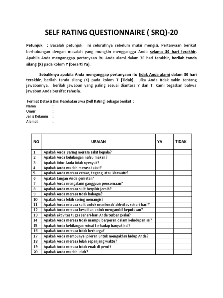 SRQ 20 | PDF