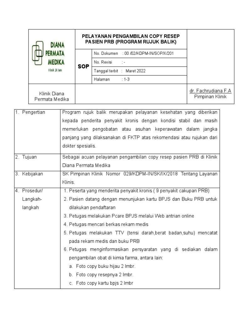 Prosedur Pengambilan Copy Resep PRB | PDF