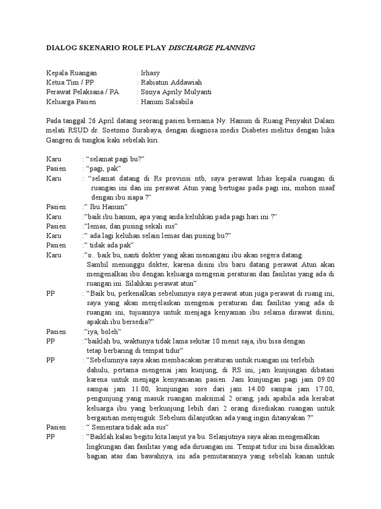 Dialog Skenario Role Play Discharge Planning | PDF