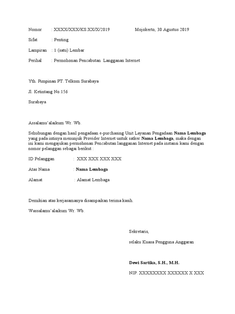 Surat Kuasa Berhenti Berlangganan IndiHome PDF
