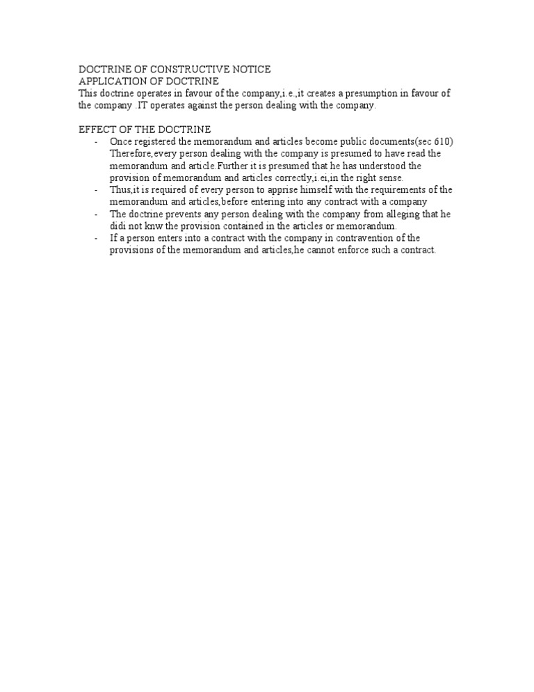 Doctrine of Constructive Notice PDF
