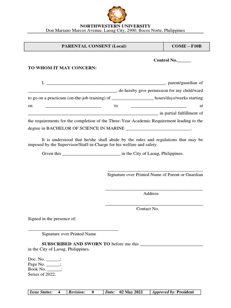 COME F10B PARENTAL CONSENT Domestic | PDF | Career & Growth | Business