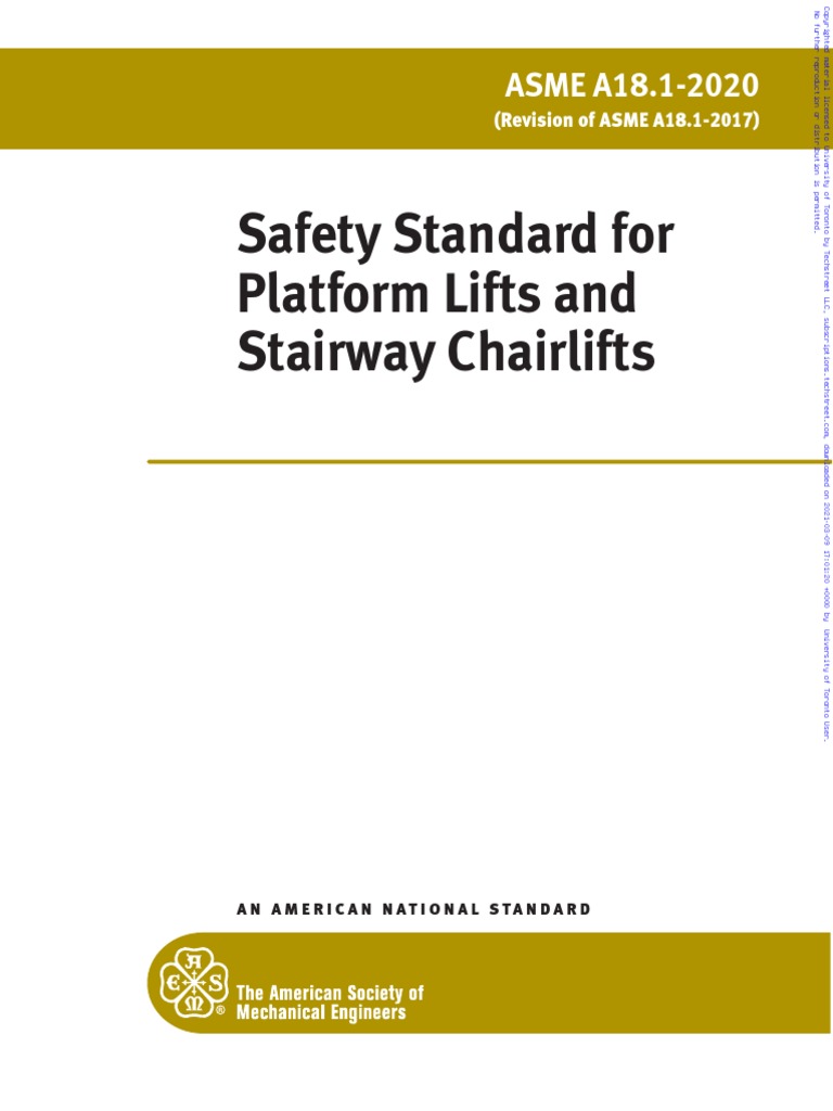 Safety standard for platform lifts and stairway chairlifts asme a18 1