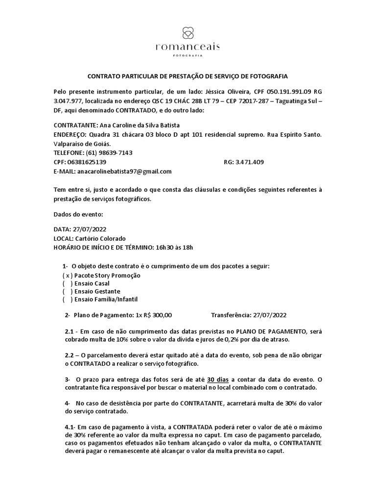 Contrato de Fotografia | PDF