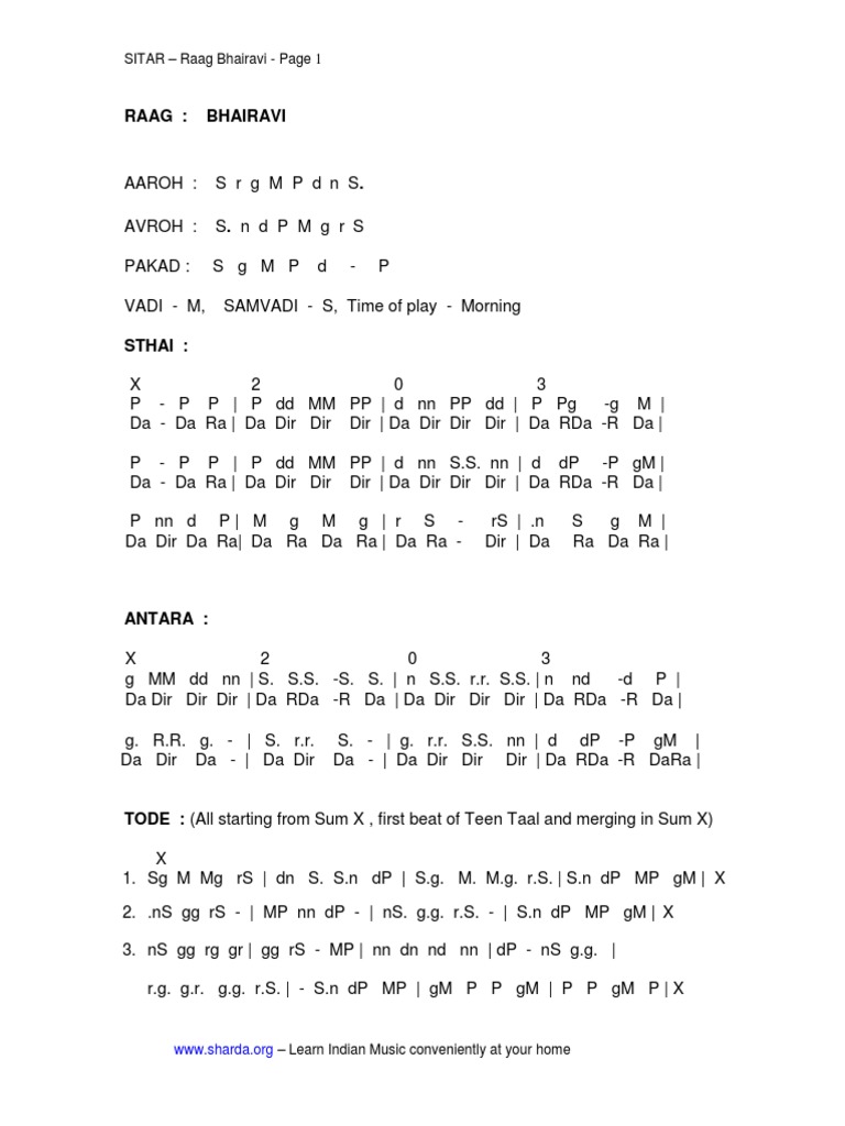 Raag Bhairavi: Notes and Structure | PDF | Language Arts & Discipline ...