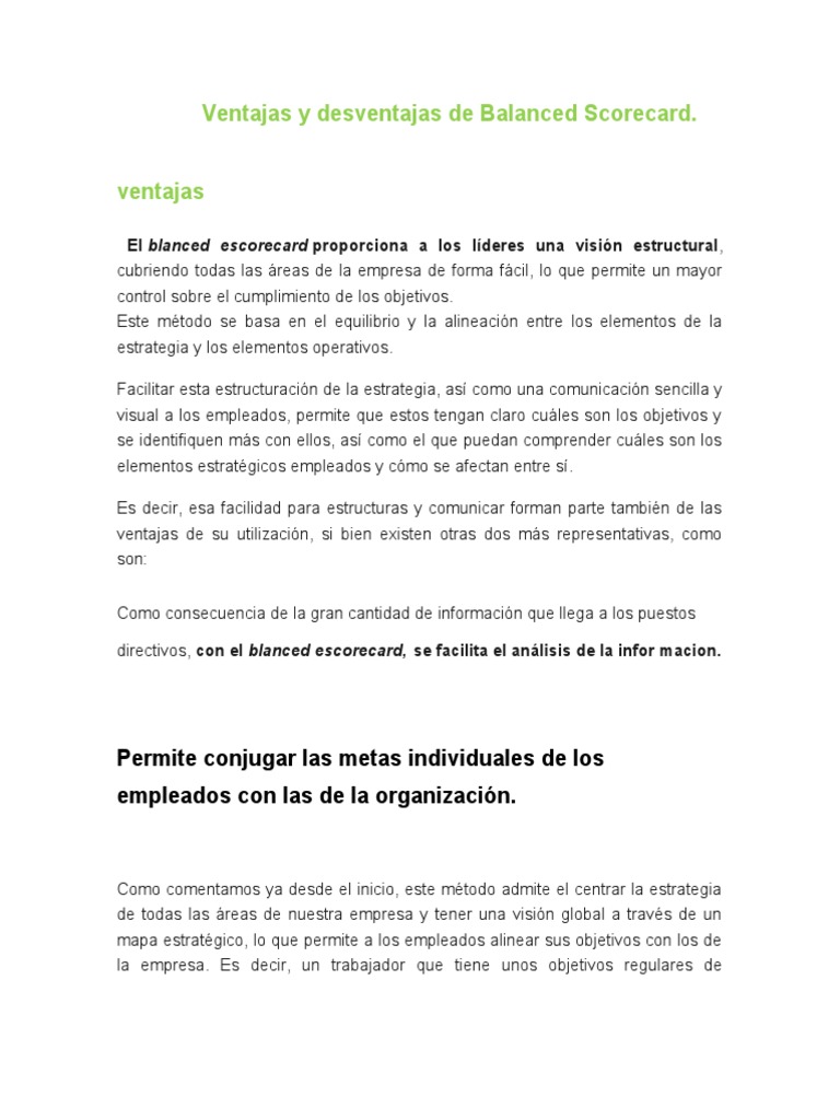 Ventajas y desventajas del Balanced Scorecard | PDF | Business | Cognición