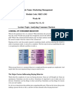 Module Name: Marketing Management Module Code: MKT-1303 Week: 06 Lecture No: 11, 12 Lecture Topic: Analyzing Consumer Markets