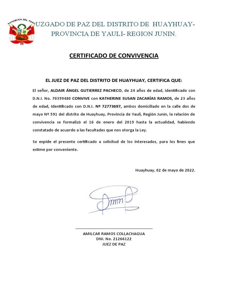 Certificado de Convivencia PDF