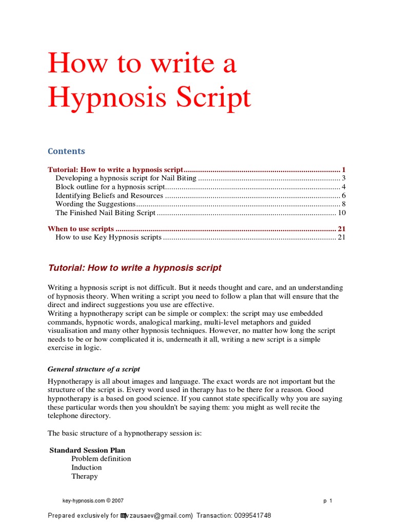 How To Write A Hypnosis Script PDF Hypnosis Hypnotherapy