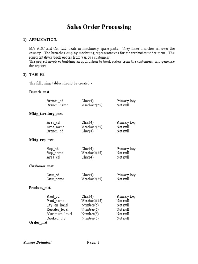 Project Sales Order Processing | PDF | Pl/Sql | Data Management Software