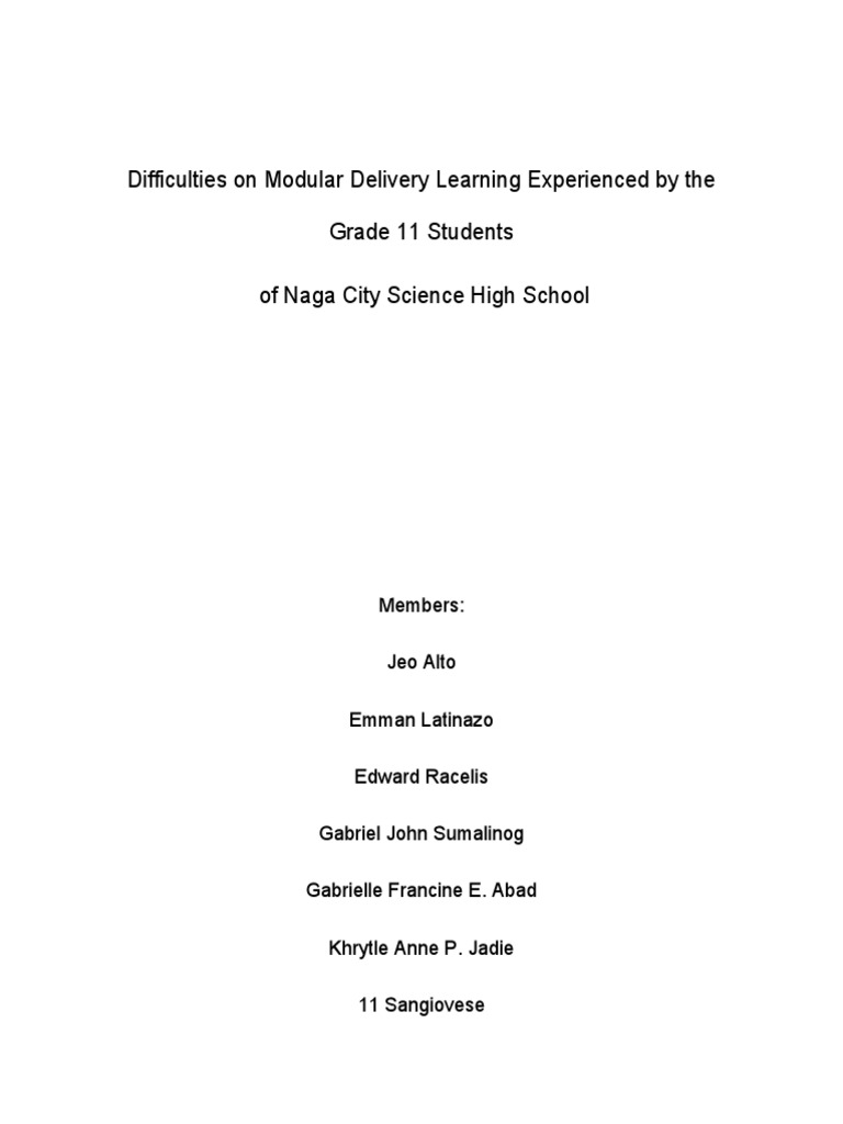 Difficulties On Modular Delivery Learning Experienced by The Grade 11 ...