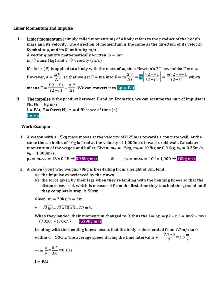 Linear Momentum & Impulse Guide | PDF | Momentum | Collision