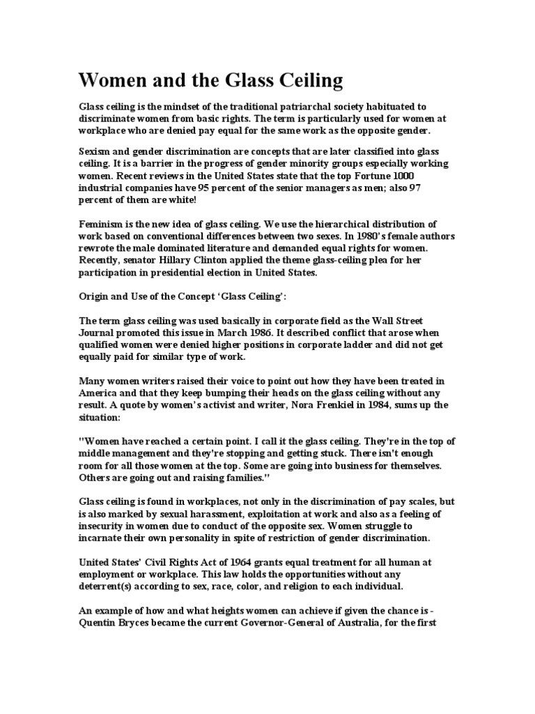 Glass Ceiling PDF Sexism Employment Discrimination