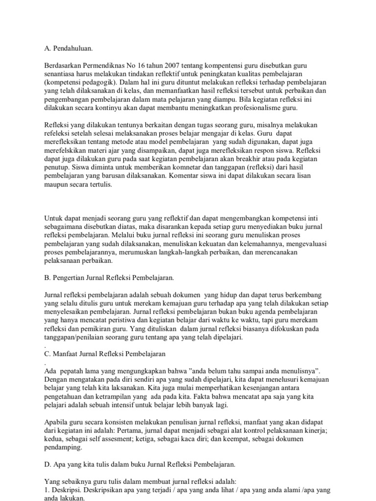 Definisi Jurnal Refleksi Pembelajaran