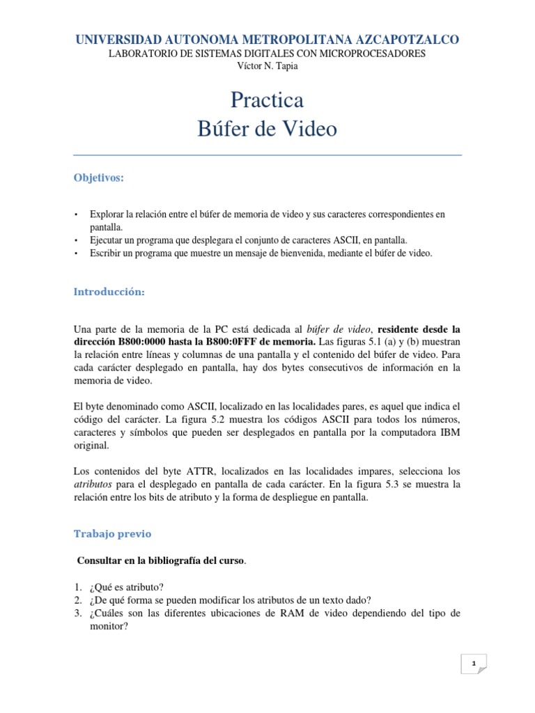 Tema 7 Búfer de Video | PDF | Ascii | Monitor de computadora