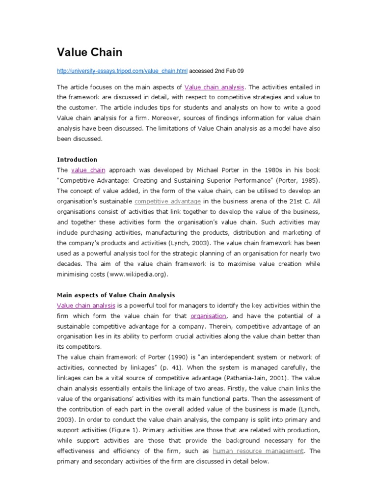 Value Chain Analysis in Business Strategy | PDF | Value Chain ...
