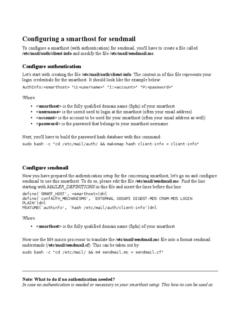 Sendmail Smarthost Setup Guide | PDF | Password | Software